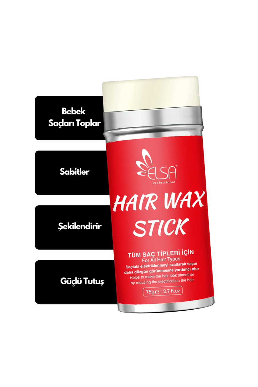 Hair Wax Stick 75 gr and Black 3-in-1 Bun Brush