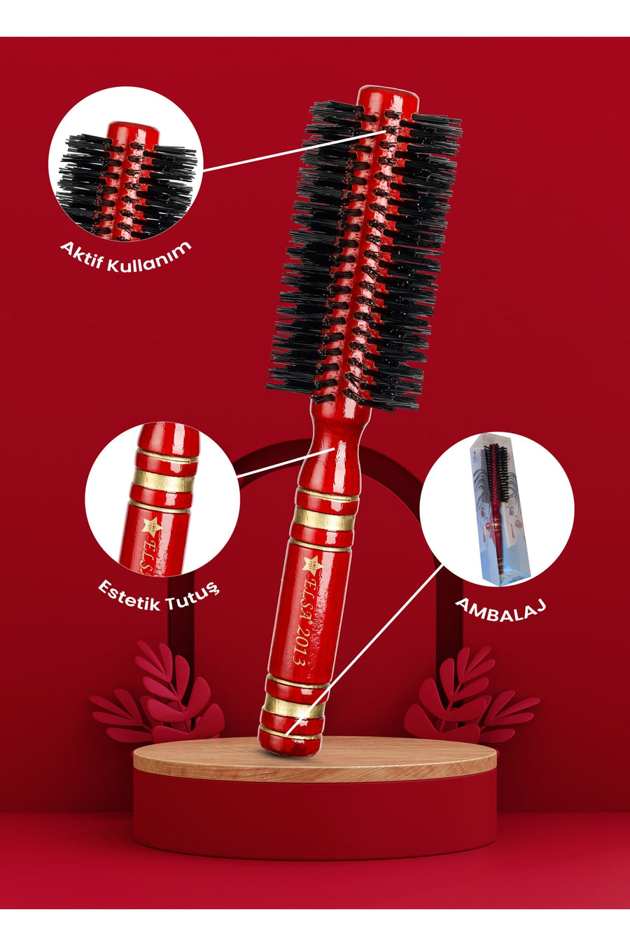 Elsa Professional 2013 kırmızı fön fırçası aktif kullanım ve estetik tutuş detayları