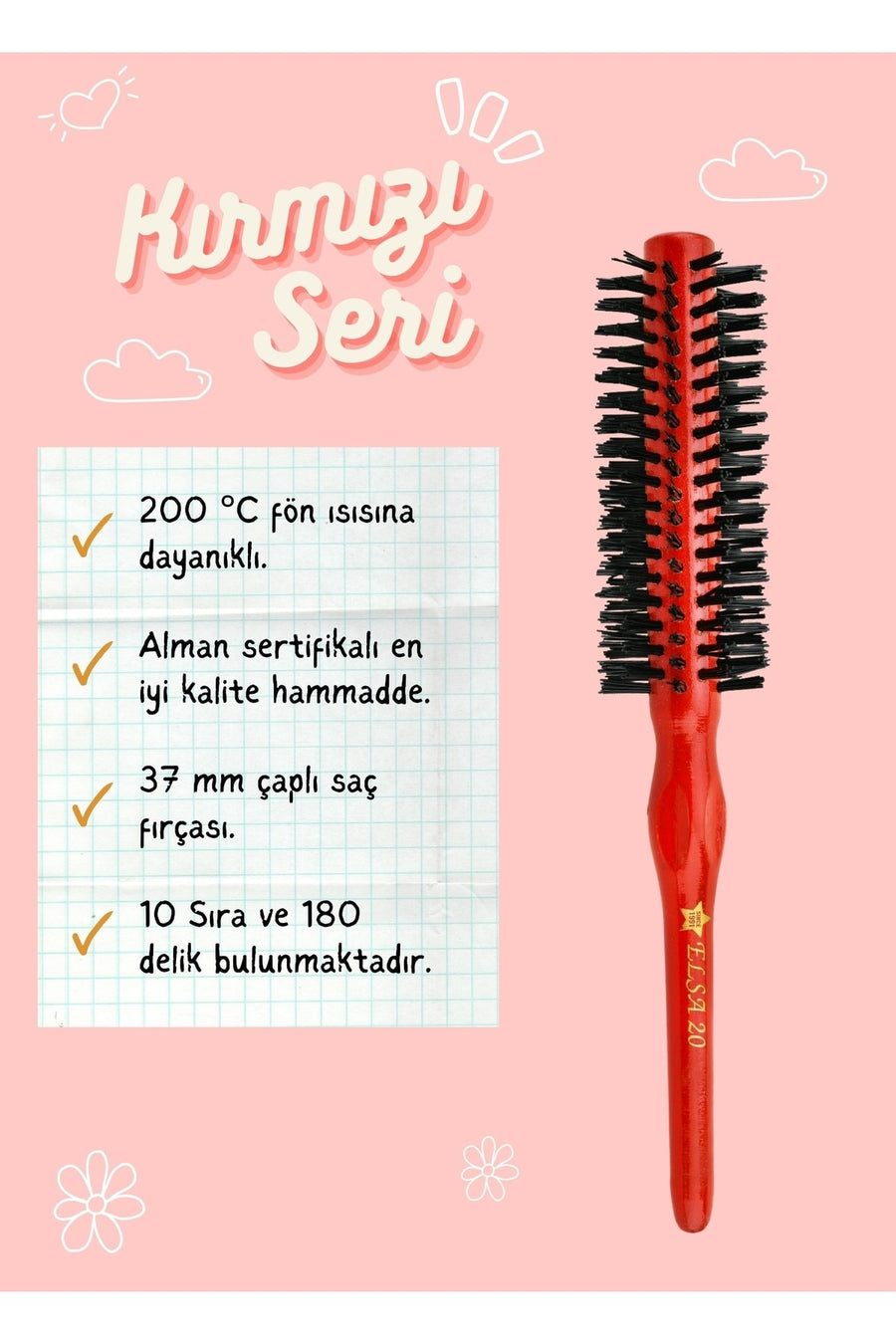 Elsa Professional 20 Kırmızı fön fırçası 37 mm özellikleri