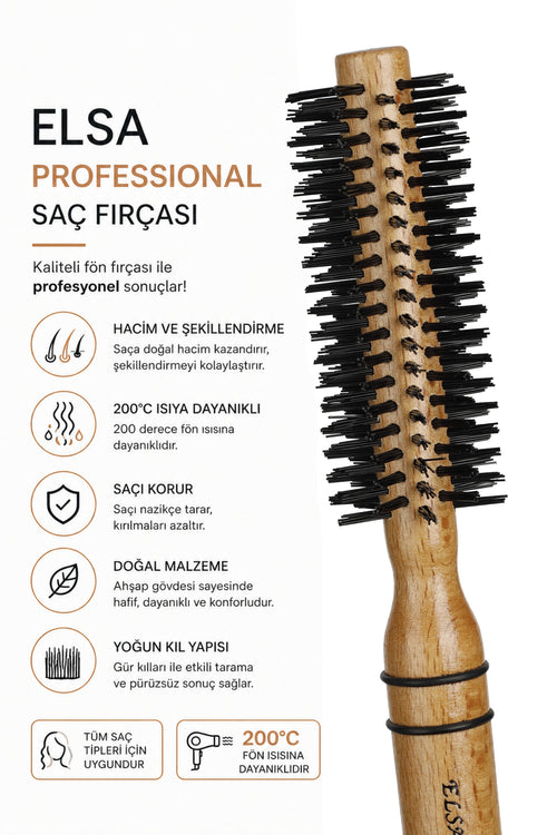 Elsa Professional 0.18 Natürel Kırçıllı Fön Fırçası 48 mm