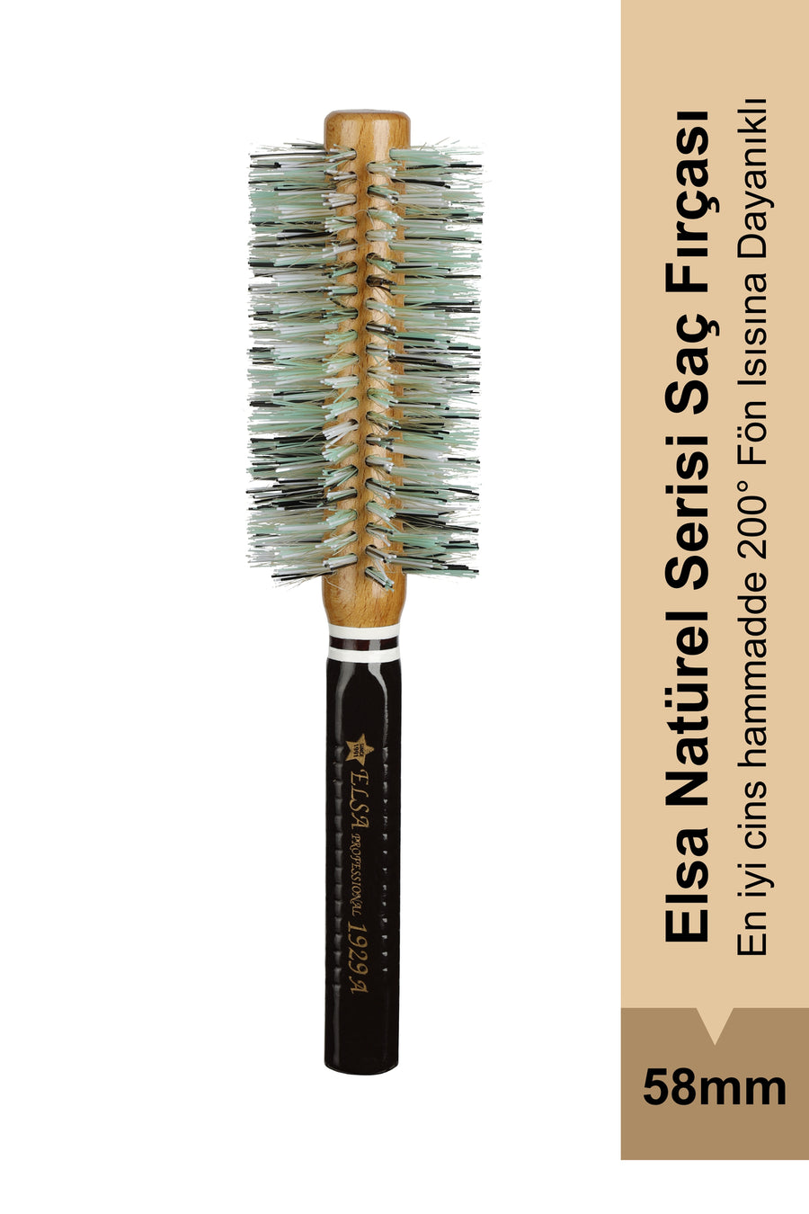 Elsa Professional 1929A Natürel 58 mm yuvarlak fön fırçası