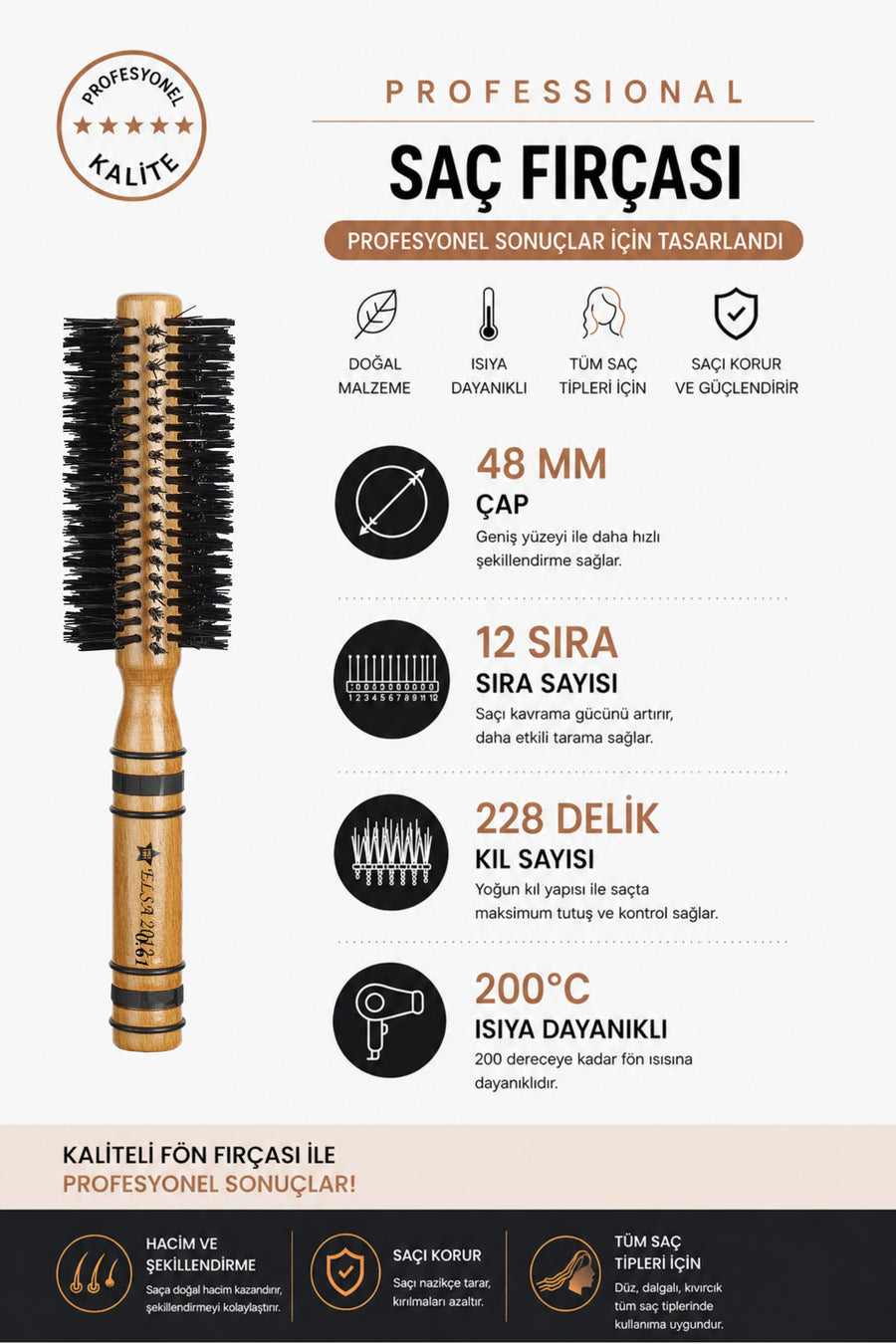 48 mm fırçanın 12 sıra ve 228 kıl teknik özellikleri