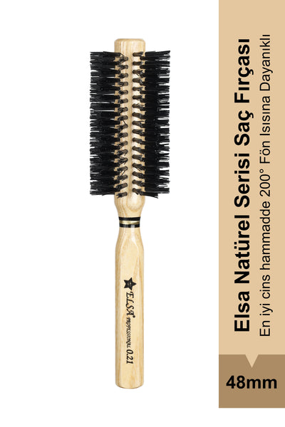 Professional 0.21 Natürel Saç Fırçası 48 mm – Profesyonel Fön Fırçası, Hacim Veren Yuvarlak Saç Fırçası