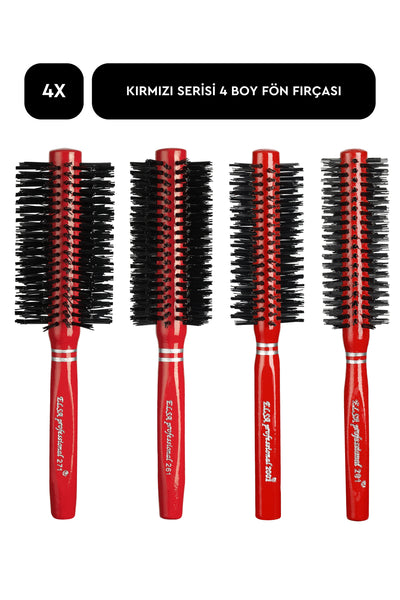 Elsa Professional 4'lü Kırmızı Fön Fırçası Seti 36-40-48-60 mm